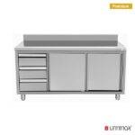 Work cabinet with upstand + 3 drawers left