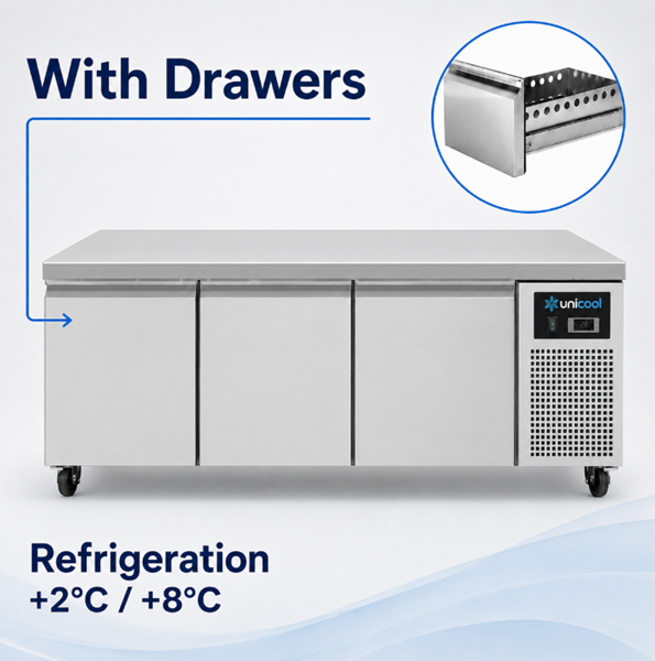 Refrigerated Counter | Low Model | 3 Drawers (1/1 GN) | 1610x700x600(h)mm