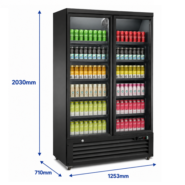 Refrigerator | 1081L | Black | 0°C to +10°C | Fan Cooling | Braked Castors