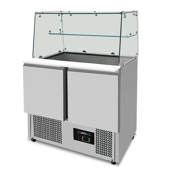 Saladette with glass top | 2 doors | Static cooling | 90x70x85(h)cm